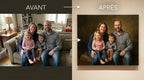 Exemple de réalisation : photo de famille et son portrait effet peinture à l'huile imprimé sur toile
